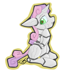 Size: 4000x4000 | Tagged: safe, artist:billysan727, sweetie belle, pony, robot, unicorn, g4, absurd resolution, crying, female, filly, floppy ears, foal, hooves, horn, open mouth, simple background, solo, sweetie bot, transparent background
