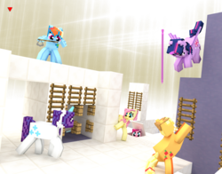 Size: 4200x3300 | Tagged: safe, artist:blufeather, applejack, fluttershy, pinkie pie, rainbow dash, rarity, twilight sparkle, alicorn, pony, g4, animus, assassin's creed, assassin's creed iii, female, imminent death, looking at you, mane six, mare, minecraft, tomahawk, twilight sparkle (alicorn)