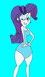 Size: 955x1629 | Tagged: safe, artist:hunterxcolleen, rarity, equestria girls, g4, clothes, female, humanized, one-piece swimsuit, pose, solo, swimsuit, wink