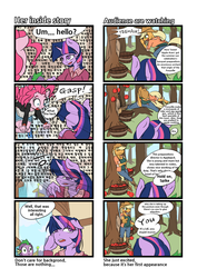 Size: 2480x3508 | Tagged: safe, artist:wookylee, applejack, pinkie pie, spike, twilight sparkle, anthro, plantigrade anthro, g4, 4koma, comic, engrish, exploitable meme, faic, high res, korean, meme, spilled milk