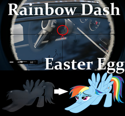 Size: 1920x1781 | Tagged: safe, rainbow dash, pegasus, pony, g4, car, close-up, crosshair, easter egg, game screencap, iwtcird, keychain, meme, metal, playstation 4, pony reference, reference, secret, sniper, video game, watch dogs