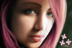 Size: 1024x683 | Tagged: dead source, safe, artist:foxvanity, fluttershy, human, female, humanized, realistic, solo