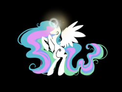 Size: 1000x750 | Tagged: safe, artist:oddlittleleaf, princess celestia, g4, female, lens flare, magic, minimalist, rearing, solo