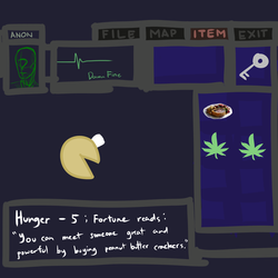 Size: 2000x2000 | Tagged: safe, artist:figgot, oc, oc only, oc:anon, dazzlequest, drugs, fortune cookie, high res, marijuana, resident evil