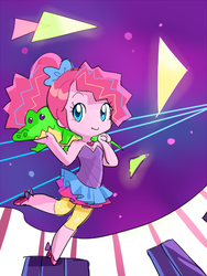 Size: 400x533 | Tagged: safe, artist:pan, gummy, pinkie pie, equestria girls, friendship through the ages, g4, my little pony equestria girls: rainbow rocks, bare shoulders, female, keyboard, musical instrument, new wave pinkie, sleeveless, solo, strapless