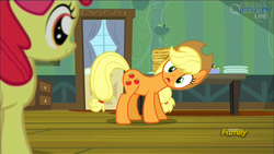 Size: 1920x1080 | Tagged: safe, screencap, apple bloom, applejack, bloom & gloom, g4, my little pony: friendship is magic, pancakes