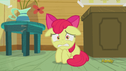 Size: 500x281 | Tagged: safe, screencap, apple bloom, bloom & gloom, g4, animated, discovery family, discovery family logo, female, scared, shivering, solo