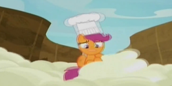 Size: 1126x568 | Tagged: safe, screencap, scootaloo, bloom & gloom, g4, chef's hat, hat