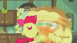 Size: 500x281 | Tagged: safe, screencap, apple bloom, applejack, bloom & gloom, g4, animated, discovery family, discovery family logo, female, shaking