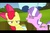 Size: 960x640 | Tagged: safe, screencap, apple bloom, diamond tiara, earth pony, pony, bloom & gloom, g4, season 5, apple bloom's bow, bow, discovery family, discovery family logo, duo, duo female, eyes closed, female, filly, foal, hair bow, jewelry, letterboxing, logo, open mouth, tiara
