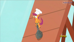 Size: 1920x1080 | Tagged: safe, screencap, scootaloo, bloom & gloom, g4, chef's hat, egg beater, female, hat, nightmare, ramp, scootacook, solo