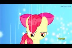 Size: 960x640 | Tagged: safe, screencap, apple bloom, earth pony, pony, bloom & gloom, g4, season 5, female, filly, foal, letterboxing, rain, solo, wet mane