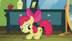 Size: 500x281 | Tagged: safe, screencap, apple bloom, earth pony, pony, bloom & gloom, g4, season 5, animated, cutie mark, discovery family, discovery family logo, female, filly, foal, gif, solo, wink