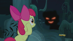 Size: 500x281 | Tagged: safe, screencap, apple bloom, bloom & gloom, g4, animated, butt, discovery family, discovery family logo, female, plot, shadow, shadow bloom