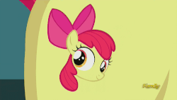 Size: 500x281 | Tagged: safe, screencap, apple bloom, earth pony, pony, bloom & gloom, g4, season 5, animated, cutie mark, female, filly, foal, gif, recursion, solo, wink