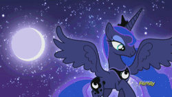 Size: 500x281 | Tagged: safe, screencap, apple bloom, princess luna, bloom & gloom, g4, animated, butt, discovery family, discovery family logo, dream walker luna, female, moon, moon work, plot, shadow, shadow bloom