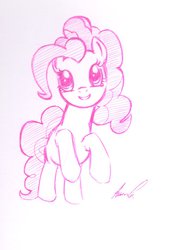 Size: 739x1082 | Tagged: safe, artist:aarong3, pinkie pie, g4, cute, doodle, female, grin, monochrome, pen, rearing, sketch, smiling, solo