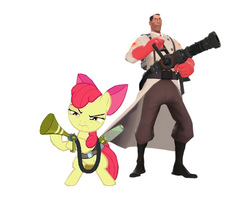 Size: 510x402 | Tagged: safe, apple bloom, bloom & gloom, g4, crossover, medic, medic (tf2), pest control gear, team fortress 2, twitbuster apple bloom