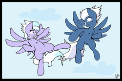 Size: 1024x681 | Tagged: safe, artist:lucas_gaxiola, cloudchaser, night glider, pegasus, pony, g4, blushing, cute, implied shipping