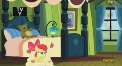 Size: 1227x670 | Tagged: safe, screencap, apple bloom, pinkie pie, bloom & gloom, g4, animal costume, chicken pie, chicken suit, clothes, costume, when you see it