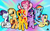 Size: 1024x632 | Tagged: safe, artist:bananimationofficial, applejack, fluttershy, pinkie pie, rainbow dash, rarity, sunset shimmer, twilight sparkle, g4, alternate mane seven, band, drumsticks, guitar, jam session, keyboard, keytar, mane six, musical instrument, tambourine, twilight sparkle (alicorn)