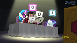 Size: 1280x720 | Tagged: safe, edit, dj pon-3, octavia melody, rarity, vinyl scratch, bloom & gloom, g4, season 5, anti drug games, jontron, jontron thread, music judges meme, score cards, vinyl and octavia are not impressed