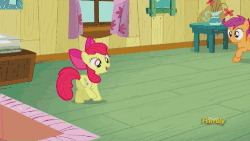 Size: 500x281 | Tagged: safe, screencap, apple bloom, scootaloo, sweetie belle, earth pony, pegasus, pony, unicorn, bloom & gloom, g4, adorabloom, animated, best friends, butt, cute, cutealoo, cutie mark crusaders, diasweetes, discovery family, discovery family logo, eyes closed, female, filly, gif, group hug, hug, jumping, open mouth, plot, smiling