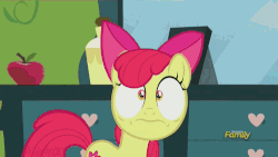 Size: 500x281 | Tagged: safe, screencap, apple bloom, earth pony, pony, bloom & gloom, g4, season 5, animated, circling marks, cutie mark, discovery family, discovery family logo, female, filly, foal, gif, solo