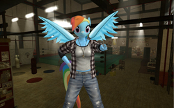 Size: 2831x1765 | Tagged: safe, rainbow dash, anthro, g4, 3d, dead or alive, mila, xnalara