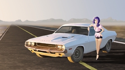 Size: 2480x1395 | Tagged: safe, artist:mozgan, rarity, human, g4, car, desert, dodge (car), dodge challenger, female, highway, humanized, solo, vanishing point