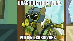 Size: 960x540 | Tagged: safe, edit, edited screencap, screencap, max raid, earth pony, pony, bloom & gloom, g4, bane, baneposting, cropped, discovery family, discovery family logo, male, mask, pest control gear, pest control pony, roflbot, solo, the dark knight rises