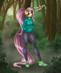 Size: 3937x4724 | Tagged: safe, artist:pitchyy, fluttershy, anthro, g4, alternate hairstyle, clothes, female, high ponytail, long hair, ponytail, solo, sweatershy