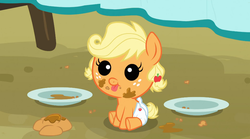 Size: 1024x571 | Tagged: safe, screencap, applejack, earth pony, pony, apple family reunion, g4, baby, baby pony, babyjack, female, mare, solo