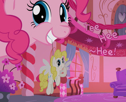 Size: 1280x1046 | Tagged: safe, artist:surgicalarts, pinkie pie, surprise, g4, sugarcube corner