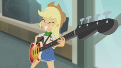 Size: 1280x720 | Tagged: safe, screencap, applejack, a case for the bass, equestria girls, g4, my little pony equestria girls: rainbow rocks, bass guitar, female, musical instrument, solo