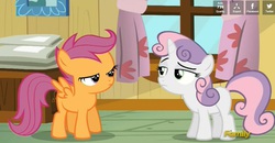 Size: 1005x522 | Tagged: safe, screencap, apple bloom, scootaloo, sweetie belle, bloom & gloom, g4, cutie mark crusaders