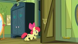 Size: 1920x1080 | Tagged: safe, screencap, apple bloom, earth pony, pony, bloom & gloom, g4, cutie mark, door