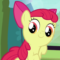 Size: 875x879 | Tagged: safe, screencap, apple bloom, earth pony, pony, bloom & gloom, g4, season 5, adorabloom, animated, blinking, c:, cute, female, gif, looking at you, smiling, solo