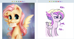 Size: 508x270 | Tagged: safe, fluttershy, princess cadance, derpibooru, g4, alternate hairstyle, exploitable meme, juxtaposition, juxtaposition win, meme, meta, punk, teen princess cadance