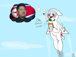 Size: 1400x1050 | Tagged: safe, artist:goldenpansy, oc, oc only, original species, plane pony, pony, blushing, kim jong-un, love, mig-21, north korea, north korean flag, plane