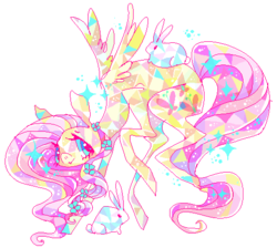 Size: 508x456 | Tagged: safe, artist:suippumato, fluttershy, crystal pony, pony, rabbit, g4, simple background