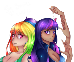 Size: 1280x1067 | Tagged: safe, artist:yanshiki, rainbow dash, twilight sparkle, human, g4, cleavage, female, hana hana no mi, humanized, multiple arms, multiple limbs, nami, nico robin, one piece, simple background, transparent background