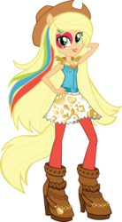 Size: 4533x8198 | Tagged: safe, artist:sugar-loop, applejack, equestria girls, g4, my little pony equestria girls: rainbow rocks, .ai available, absurd resolution, box art, female, hand on hip, ponied up, simple background, solo, transparent background, vector