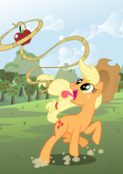 Size: 744x1052 | Tagged: safe, artist:epi-centric, applejack, g4, apple, female, lasso, rope, solo, svg, that pony sure does love apples, vector