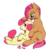 Size: 494x499 | Tagged: safe, artist:lulubell, apple bloom, babs seed, earth pony, pony, bloom & gloom, g4, alternate hairstyle, cute, ear piercing, floppy ears, haircut, mouth hold, piercing, scissors, simple background, sitting, smiling, transparent background
