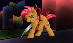Size: 645x380 | Tagged: safe, artist:angel-pup, babs seed, bloom & gloom, g4, female, scissors, solo
