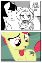 Size: 397x590 | Tagged: safe, artist:shepherd0821, edit, apple bloom, fluttershy, dolphin, anthro, bloom & gloom, g4, clothes, comic, derphin, derpy fins, fluttershy hates dolphins, hilarious in hindsight, sweater, sweatershy