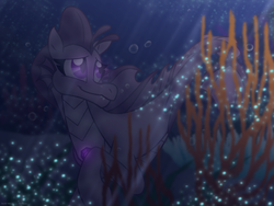 Size: 1024x771 | Tagged: safe, artist:faith-wolff, aria blaze, siren, fanfic:the bridge, g4, coral, female, glowing, happy, ocean, smiling, solo, underwater