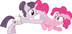 Size: 3581x1670 | Tagged: safe, artist:porygon2z, pinkie pie, sugar belle, g4, the cutie map, butt touch, hoof on butt, non-consensual butt fondling, personal space invasion, simple background, transparent background, vector