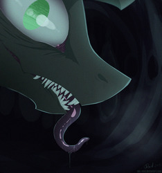 Size: 1280x1370 | Tagged: safe, artist:duh-veed, queen chrysalis, changeling, changeling queen, g4, drool, explicit source, female, sharp teeth, tongue out